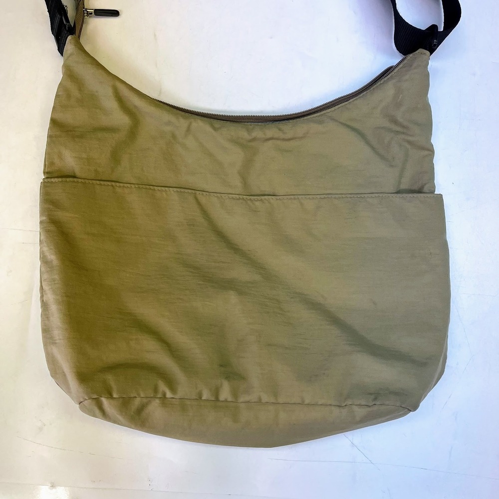 Baggallini Khaki Nylon Crossbody Hobo Bag Adjustable Strap Tan Blue Lining - Picture 4 of 14